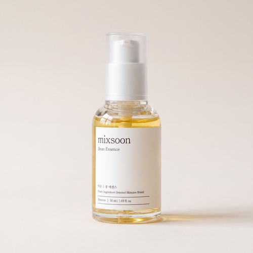 Mixsoon Bean Essence 50 ml bottle on a warm beige backdrop