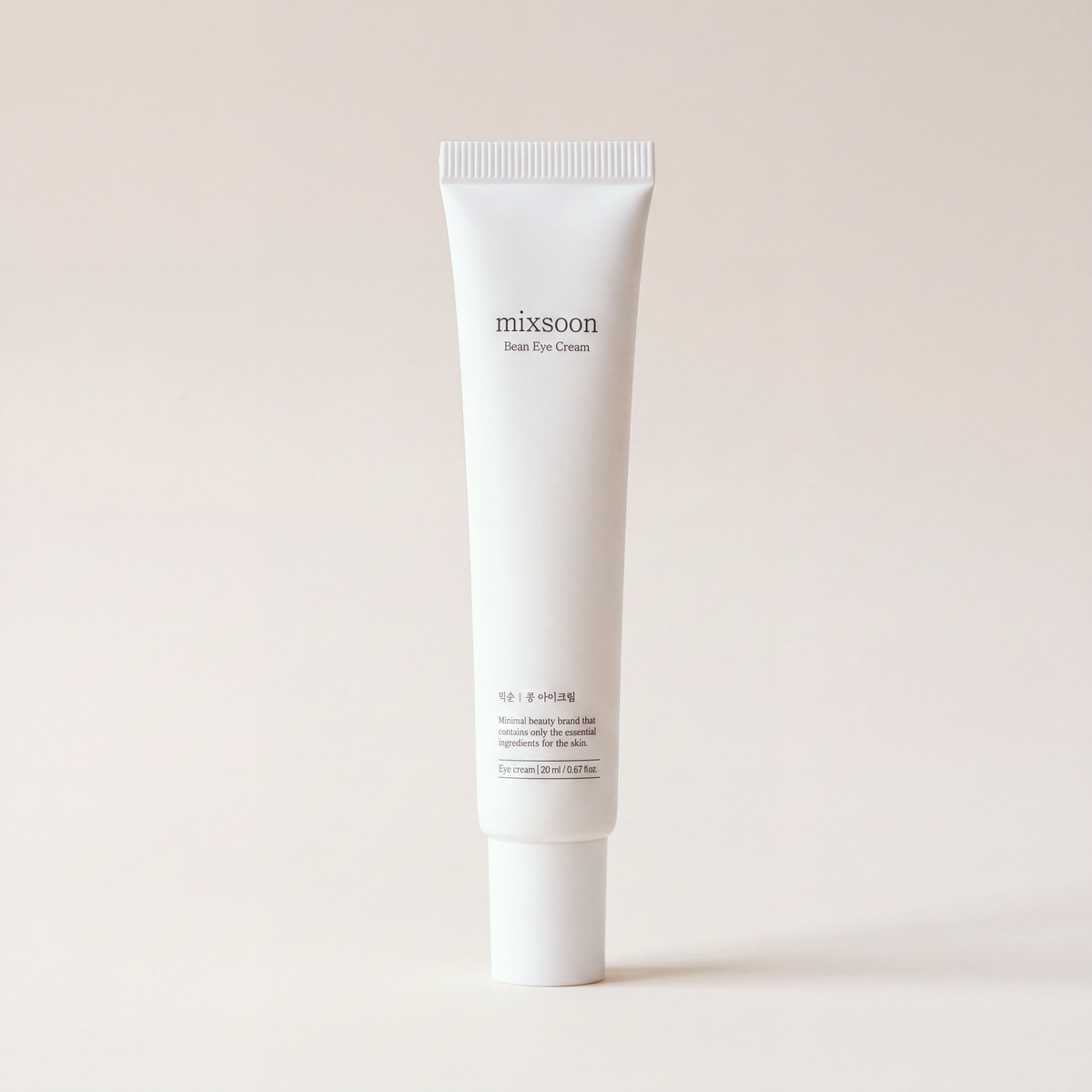 Mixsoon Bean Eye Cream 20 ml tube on a warm beige backdrop